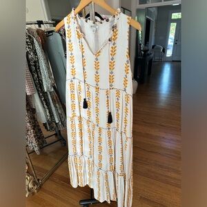 Verona size M maxi sun dress mustard/black print on cream